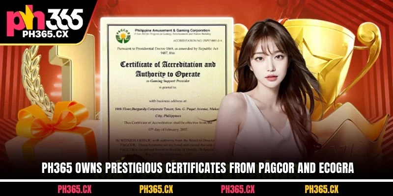 PH365 proudly displays its official PAGCOR and eCOGRA certifications.